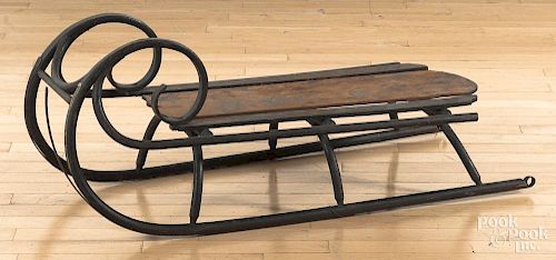 Painted sleigh, late 19th c., 38" l.