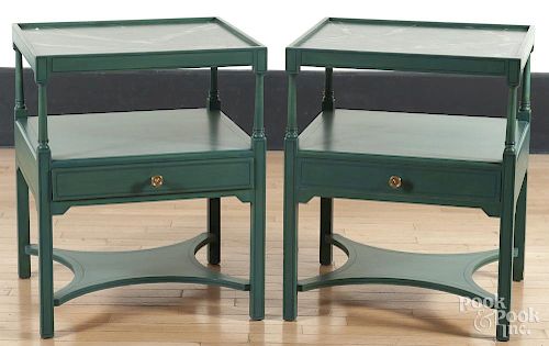 Pair of painted end tables with faux marble tops,