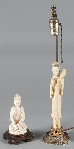 Chinese carved ivory buddha, early 20th c., 6" h.,