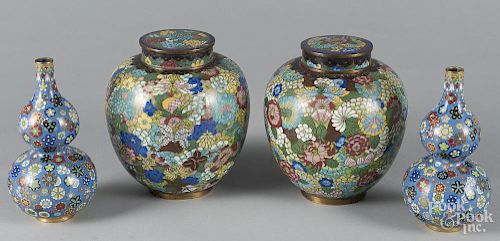 Pair of Chinese double gourd cloisonne vases