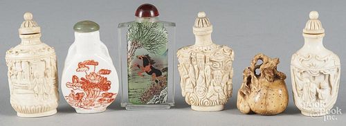 Six assorted Chinese snuff bottles, to include car