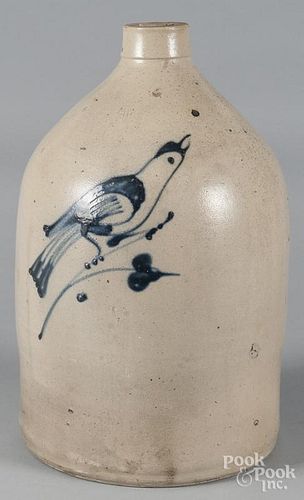 Four-gallon stoneware jug, 19th c., with cobalt bi
