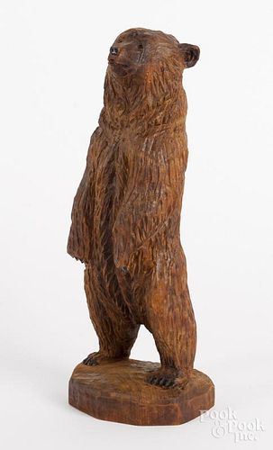 Carved pine bear, branded {Henning}, 14" h.