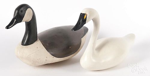 Carved swan, together with a Canada goose.