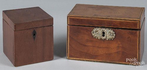 Two English mahogany tea caddies, ca. 1800, 4 3/4"