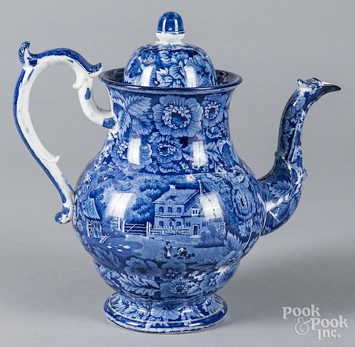 Blue Staffordshire coffee pot 19th c., with transf