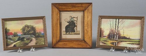 Pair of primitive oil on board landscapes, early 2