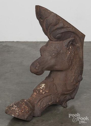 Large cast iron figural horse head base, late 19th