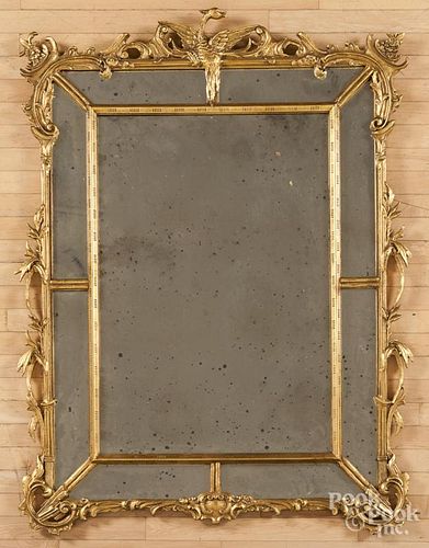 Chippendale style giltwood mirror, 57" x 43".