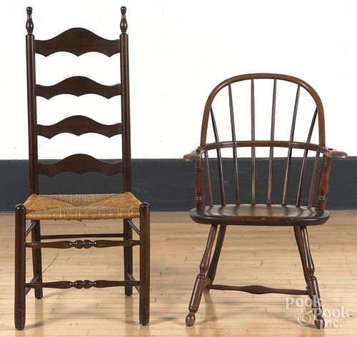 Sackback Windsor armchair, ca. 1800, together with