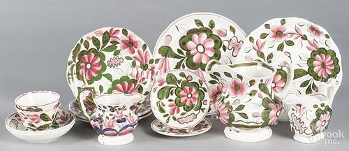 Group of lustre and pink floral decorated pearlwar