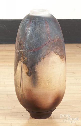 Large art pottery urn, 31" h.