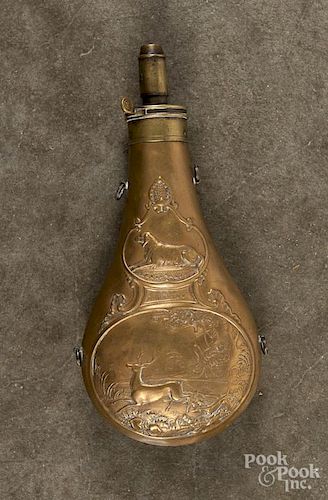 Hawksley copper powder flask, 9 1/4" h.