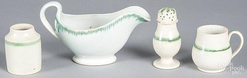 Four pieces of green banded pearlware, 19th c.