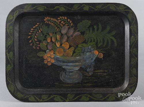 Painted tole tray, early 20th c., 18" l., 24 1/4"