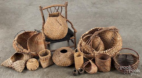Collection of contemporary woven baskets, together