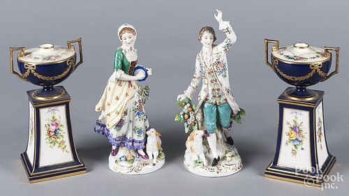 Pair of Chelsea style porcelain figurines, 9 1/2"