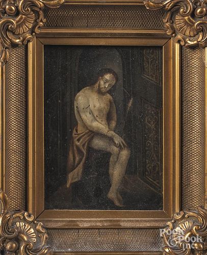 Oil on board of Christ, 19th c., 7" x 5".