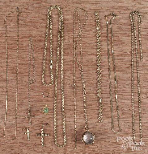 Group of assorted gold chains and jewelry, to incl