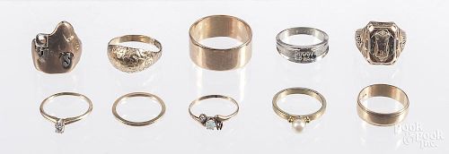 Group of ten gold rings, to include a 14K yellow g