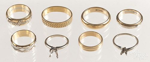 Six 14K gold wedding bands, sizes 7-11, together w