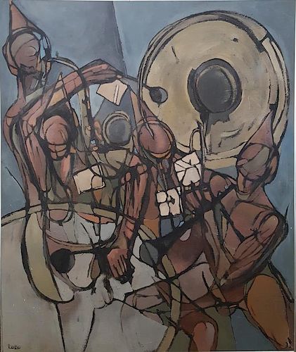 Large 20th C. Figural Abstract Oil/Canvas, Signed