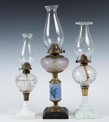 (3) ANTIQUE PRESSED GLASS LAMPS