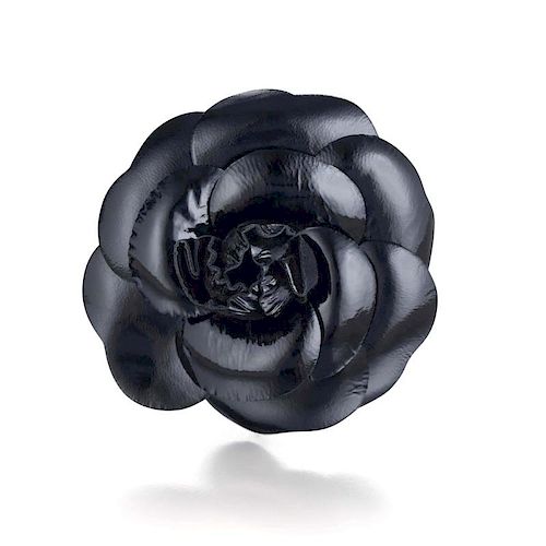 Chanel Black Patent Leather Flower Pin