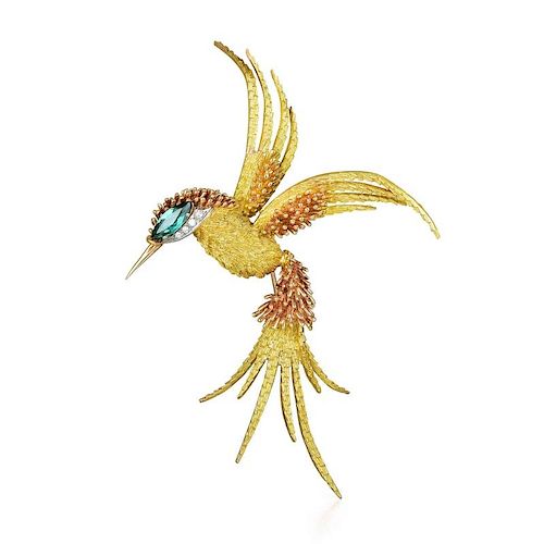 A Gold, Tourmaline and Diamond Bird Brooch