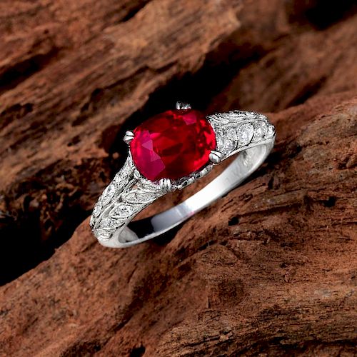 A 2.34-Carat Unheated Burmese Ruby and Diamond Ring