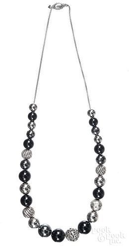 David Yurman sterling silver and onyx beaded necklace, 24'' l.