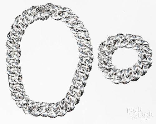 David Yurman sterling silver chain necklace and bracelet set, chain - 18 1/2'' l., bracelet - 8 1/4''