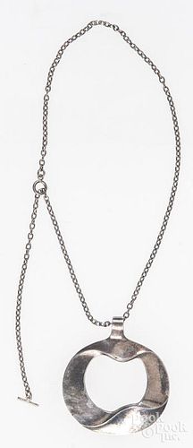 Georg Jensen sterling silver pendant necklace, pendant - 2''x 2 1/4'', chain - 19'' l.