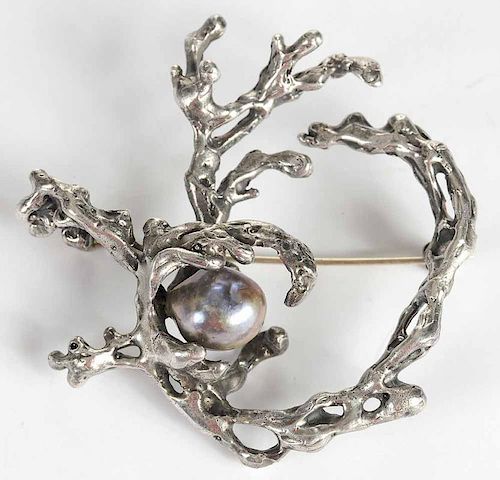 Silver and Pearl Brooch