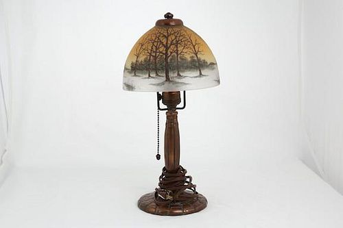 First quarter 20 th Century Handel boudoir table lamp. <BR>The 7 inch glass shade