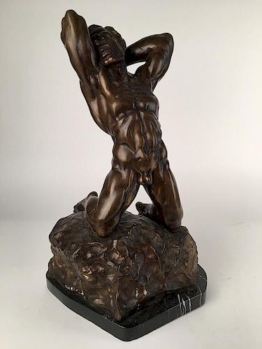 Bronze nude male, height 19 inches.