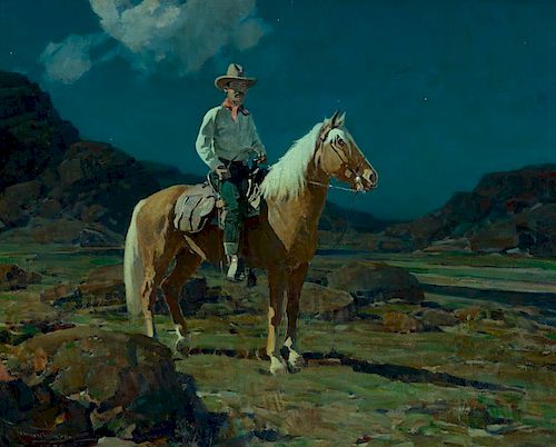FRANK TENNEY JOHNSON (1874-1939), Moonlight on the Ranch (1925)