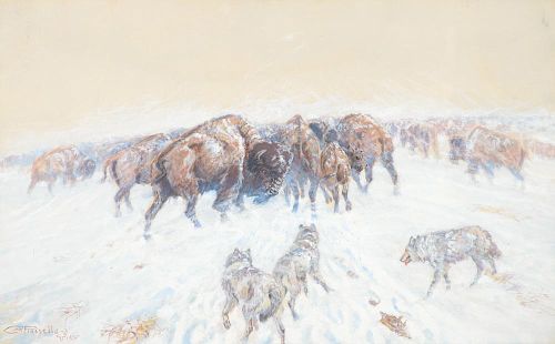 CHARLES M. RUSSELL (1864-1926), Montana Winter (1905)