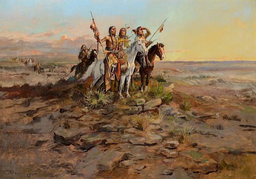 CHARLES M. RUSSELL (1864-1926), Approach of the White Men (1897)