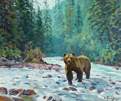 CARL RUNGIUS (1869-1959), Bear in a Stream