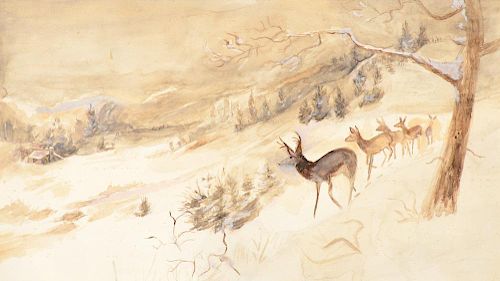 Attributed to CHARLES M. RUSSELL (1864-1926), Deer in Winter