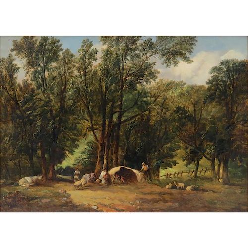 Alfred Vickers, British (1786-1868) Oil on canvas "Woodland Shepherds" Signed A