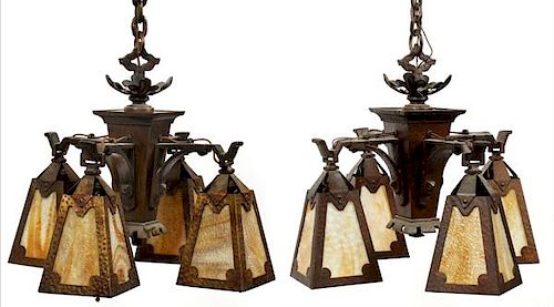 A PAIR OF AMERICAN ARTS & CRAFTS CHANDELIERS
