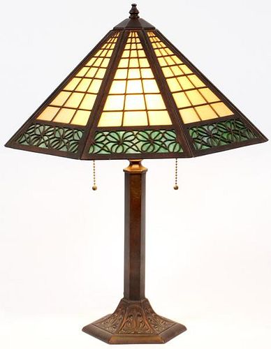 ATTRIB. TO BRADLEY & HUBBARD SLAG GLASS TABLE LAMP