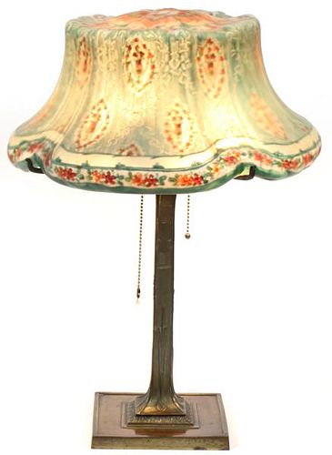 PAIRPOINT REVERSE PAINTED SHADE LAMP & BASE