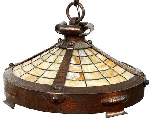 ARTS & CRAFTS COPPER & LEADED GLASS SHADE