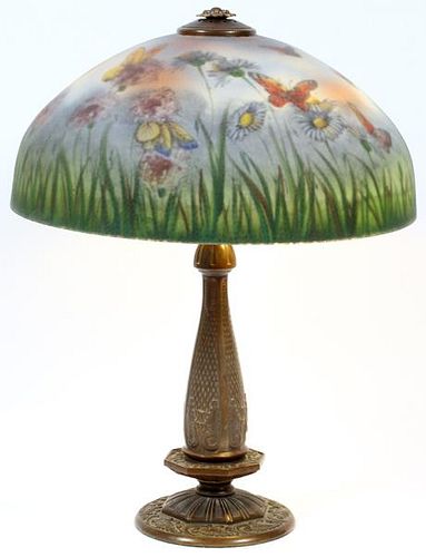 REVERSE PAINTED GLASS LAMP CIRCA 1920