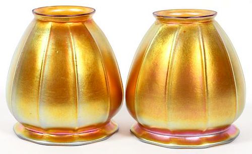 PAIR OF STEUBEN AURENE GLASS SHADES EARLY 20TH C.