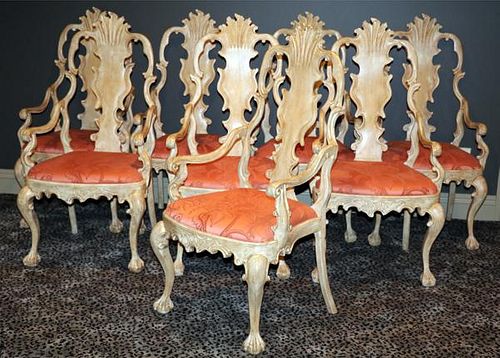 CARVED ITALIAN CHIPPENDALE STYLE OPEN ARM CHAIRS 8