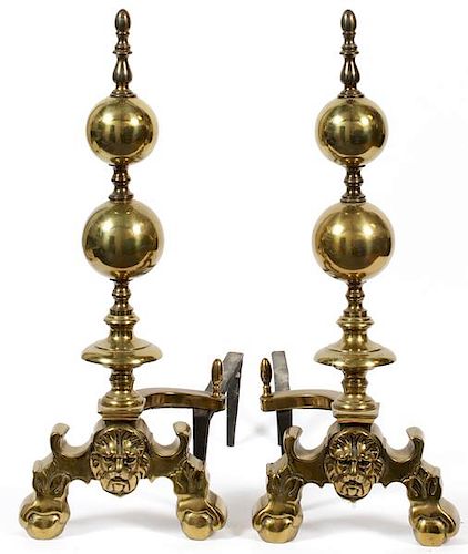 BRASS ANDIRONS LATE 20TH C.
